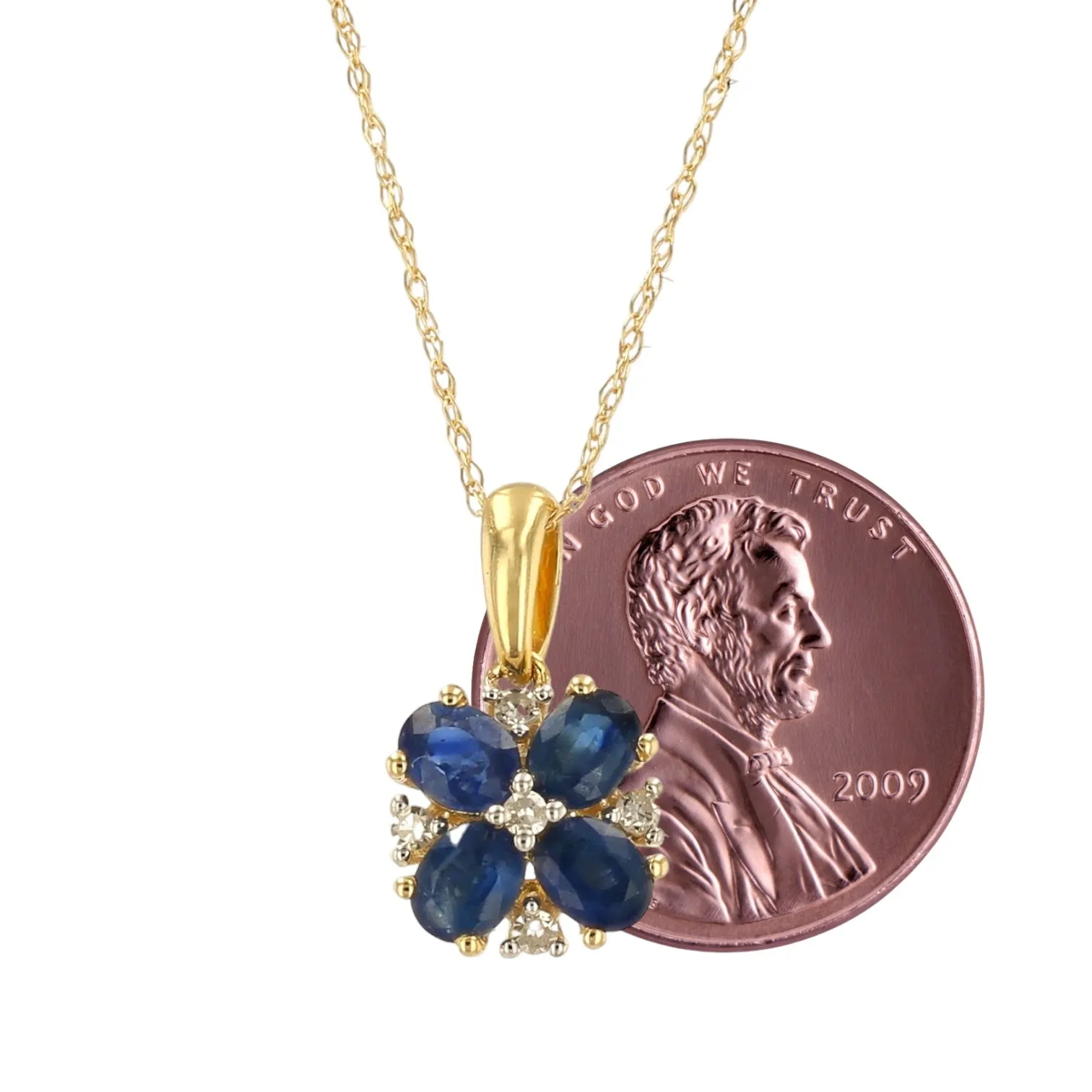 10k yellow gold blue sapphire clover necklace-16959