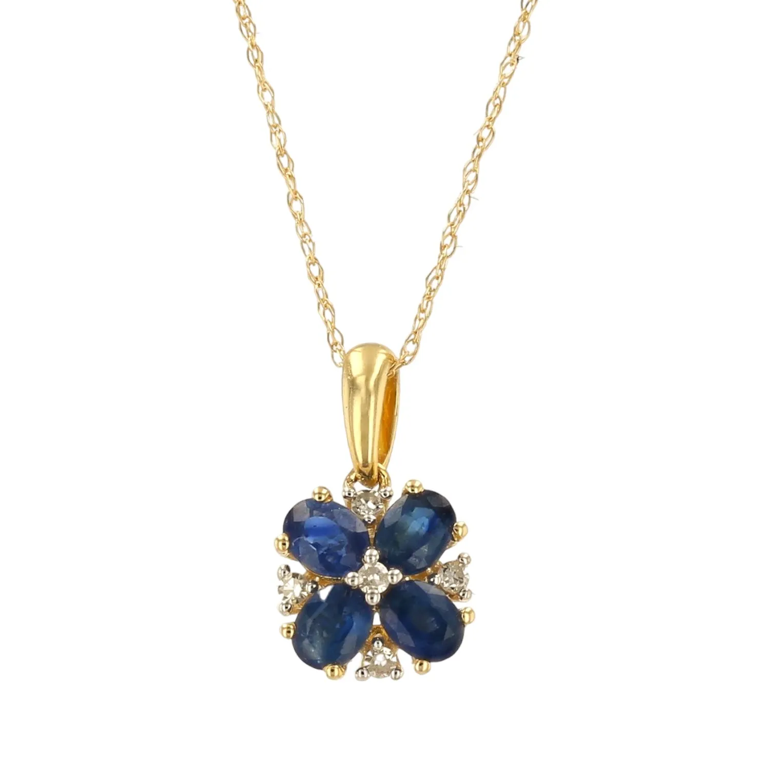 10k yellow gold blue sapphire clover necklace-16959