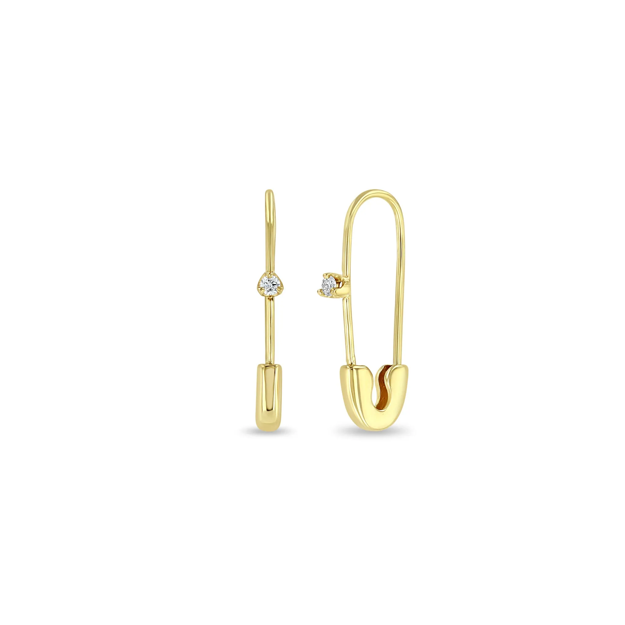 14k Gold Safety Pin with Prong Diamond Threader Earring