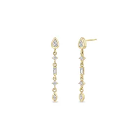 14k Linked Mixed Diamond Medium Drop Earrings