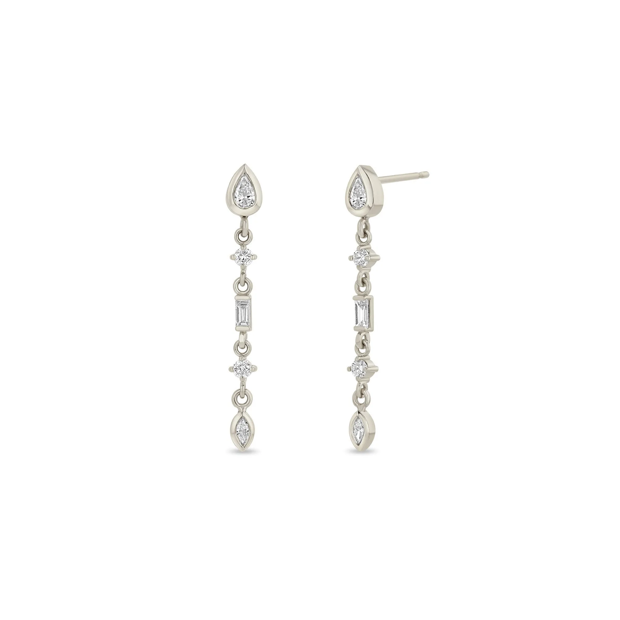 14k Linked Mixed Diamond Medium Drop Earrings