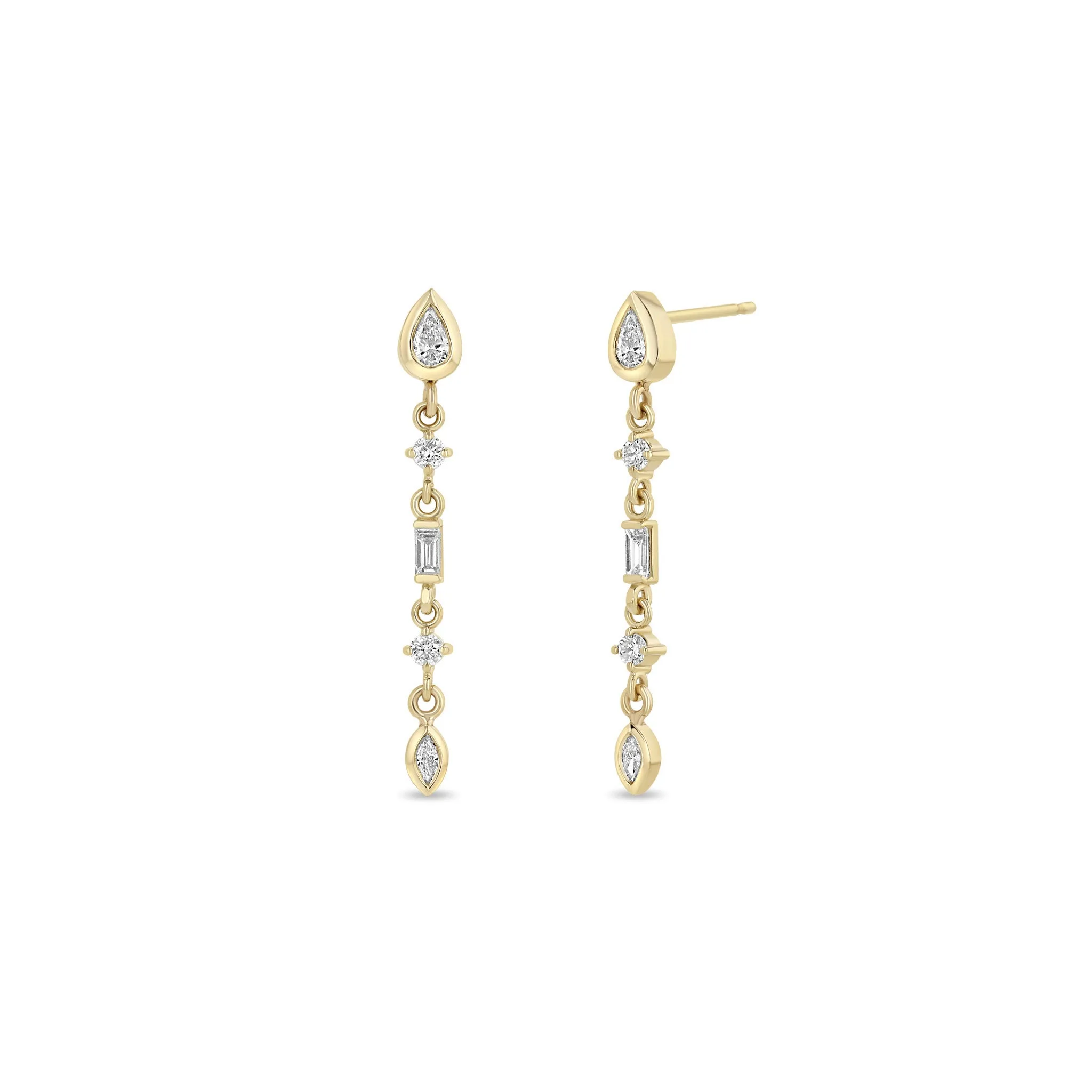 14k Linked Mixed Diamond Medium Drop Earrings