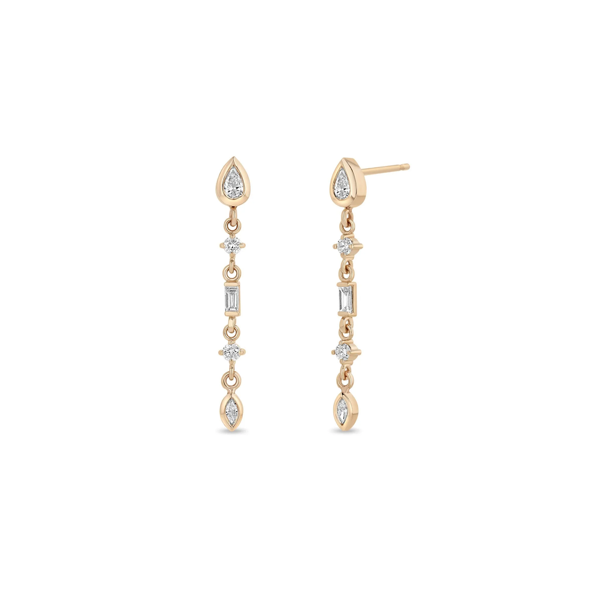 14k Linked Mixed Diamond Medium Drop Earrings