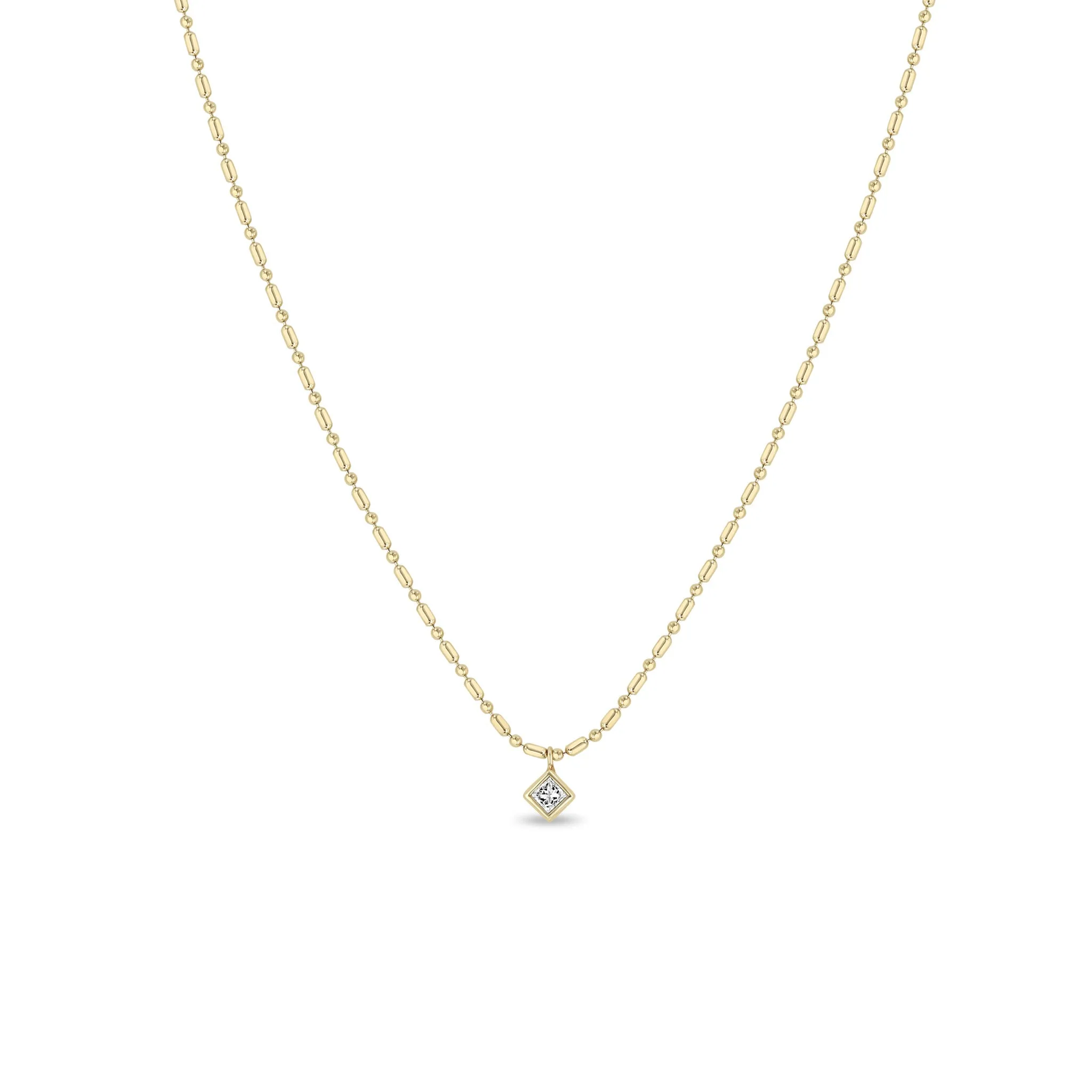 14k Princess Diamond Tube Bar Chain Necklace