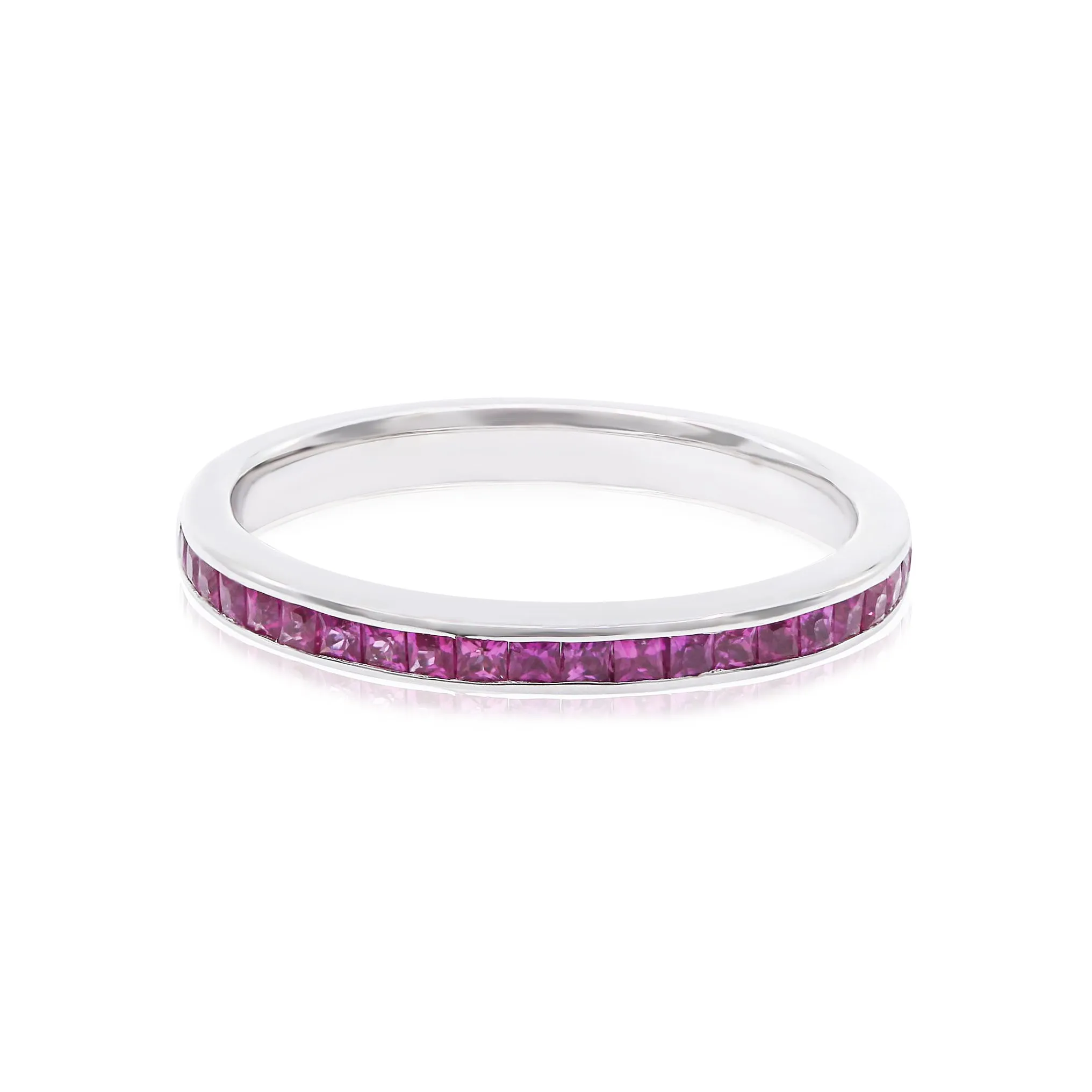 14K WHITE GOLD CHANNEL-SET PRINCESS-CUT PINK SAPPHIRE BAND