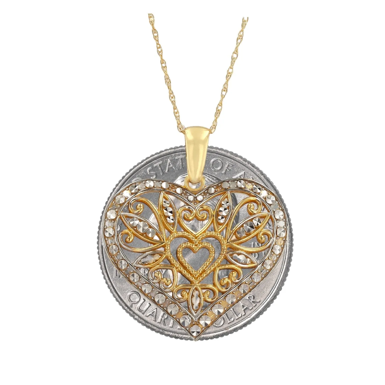 14K Yellow gold filigrana diamond cut heart-11352