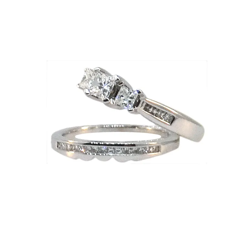 14KT W/G Princess Cut Diamond Wedding Set