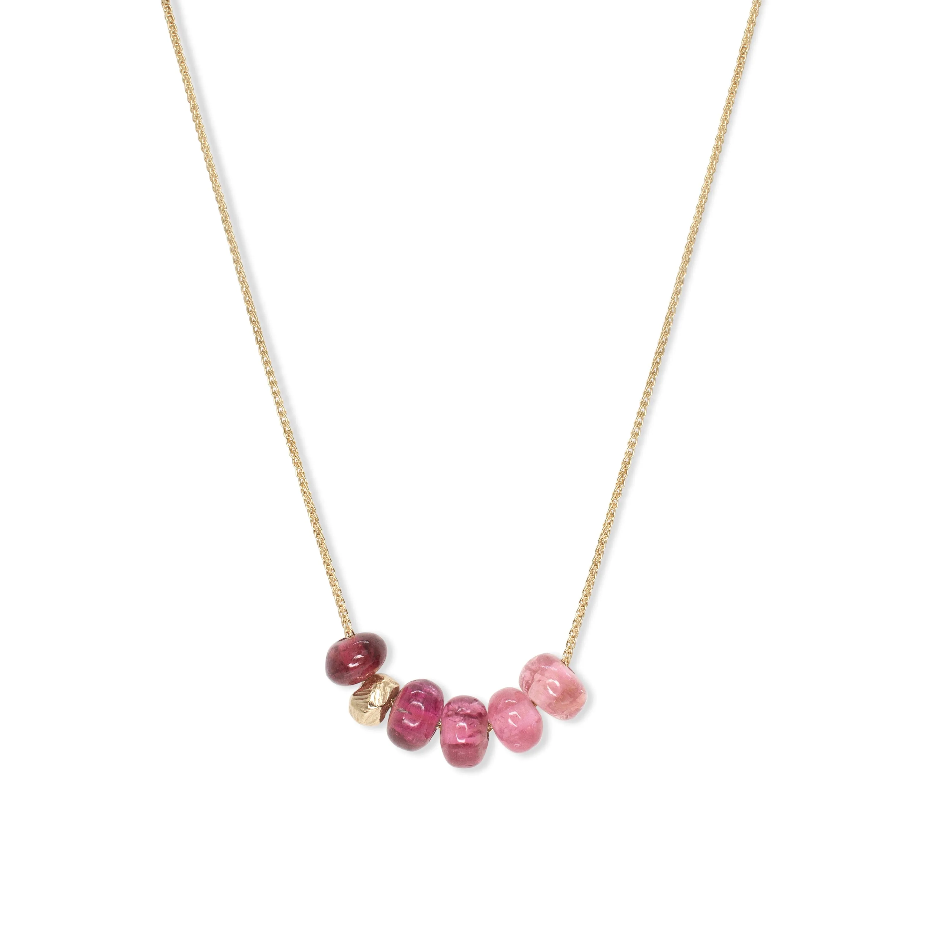 18K Gemstone Six Bead Necklace with Tourmaline