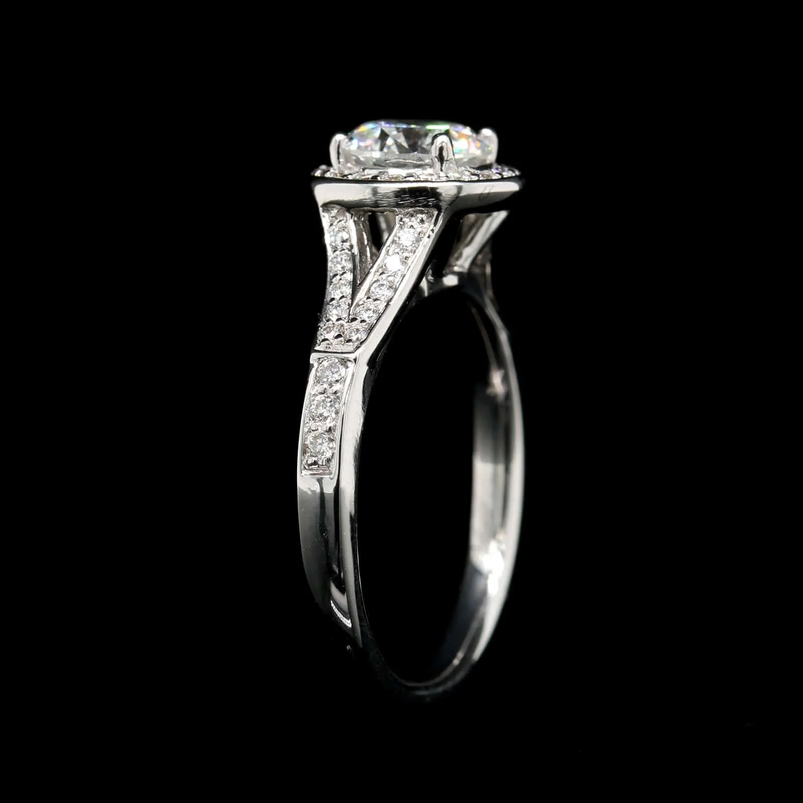 18K White Gold Estate Diamond Halo Engagement Ring