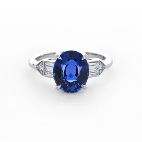 4.05ctw Oval Sapphire   Diamond Ring - Platinum