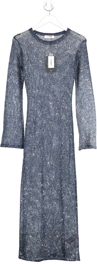 4th & Reckless Blue Navy Sequin Knitted Midaxi Dress - Sisca UK 8