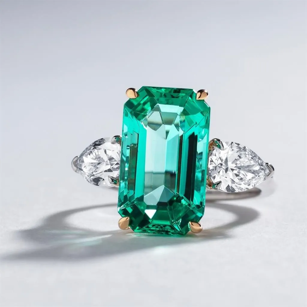 6.39tw Three-Stone Emerald   Diamond Engagement Ring