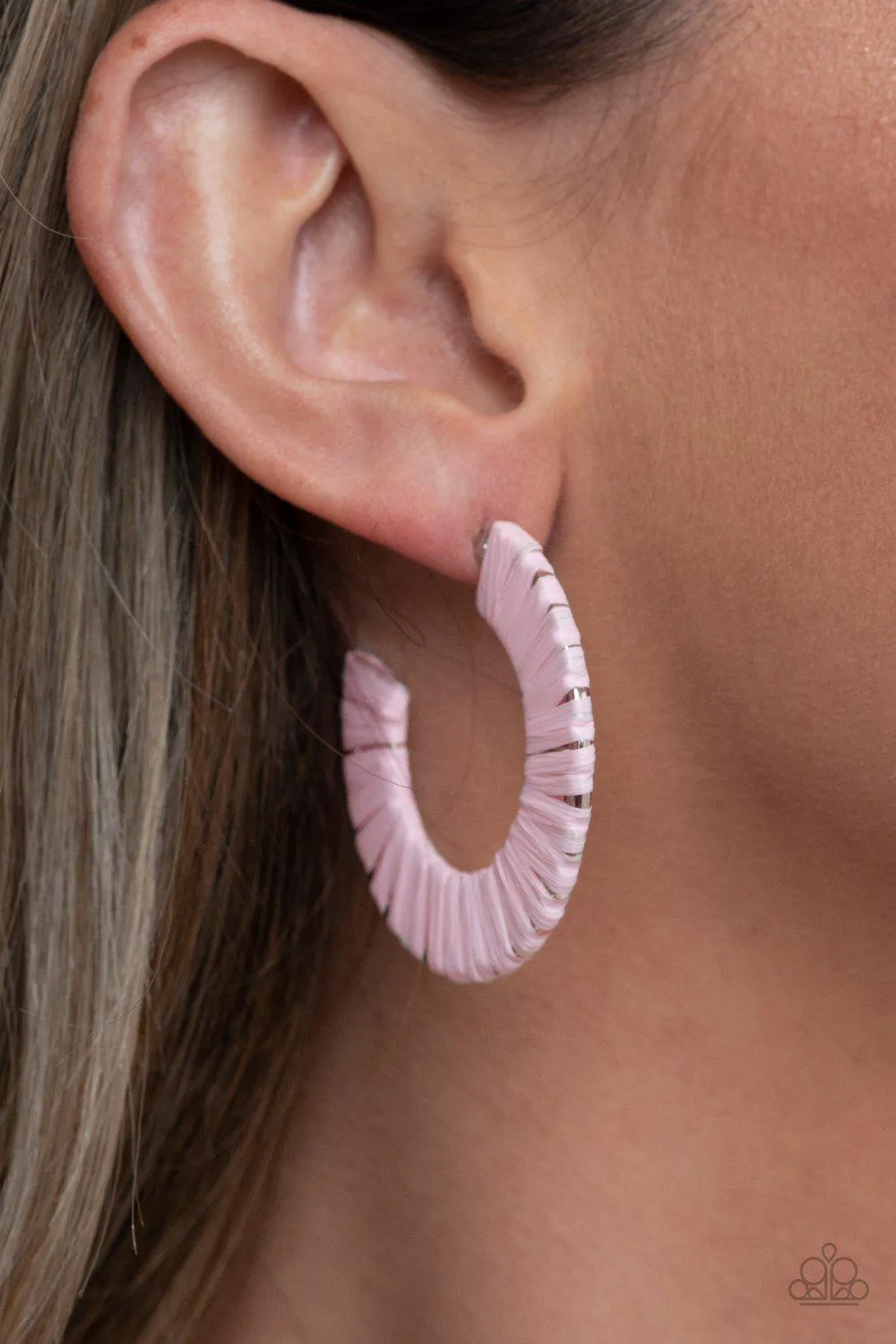 A Chance of RAINBOWS Pink Woven Hoop Earrings - Paparazzi Accessories