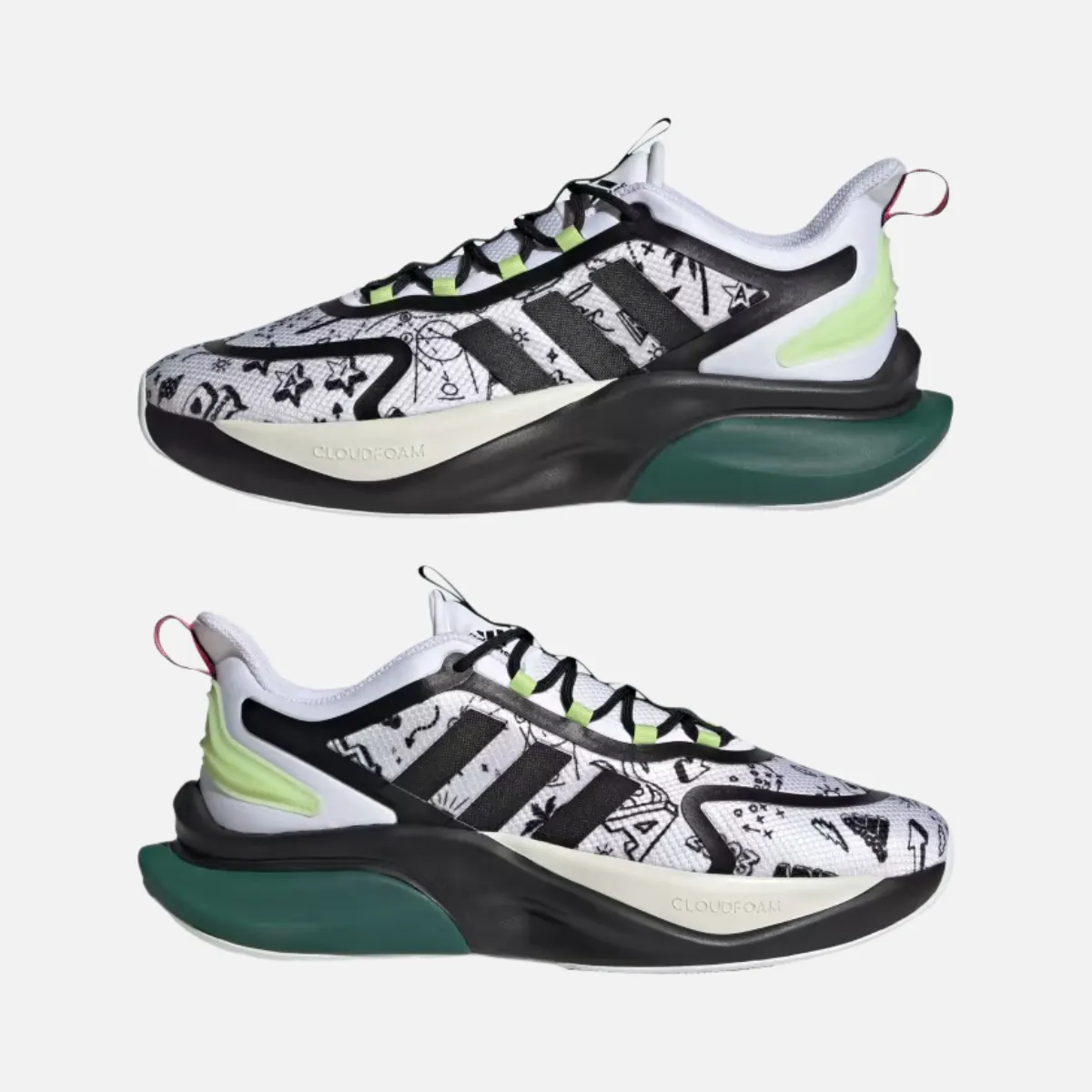 Adidas Alphabounce  Men's Lifestyle Shoes -Cloud White/Core Black/Collegiate Green