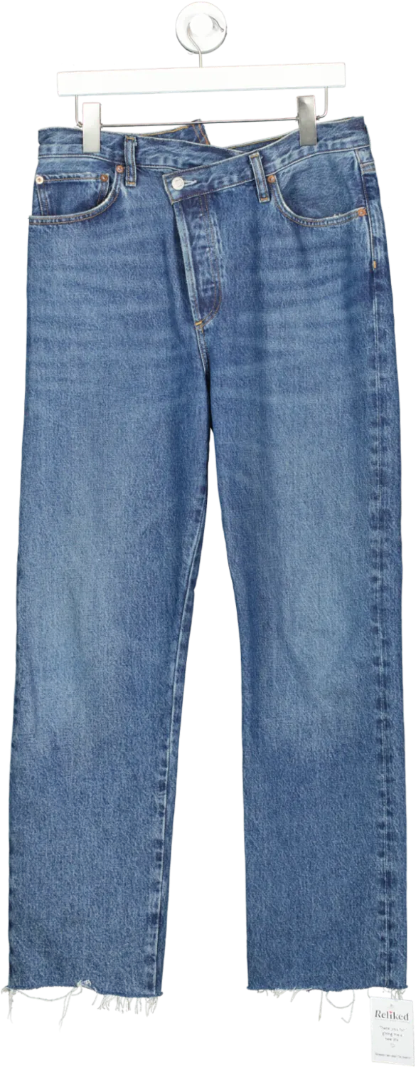 AGOLDE Blue Criss Cross Frayed High-rise Straight-leg Organic Jeans W29