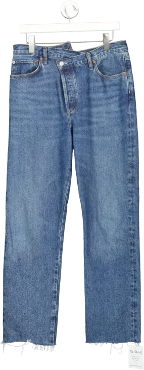 AGOLDE Blue Criss Cross Frayed High-rise Straight-leg Organic Jeans W29