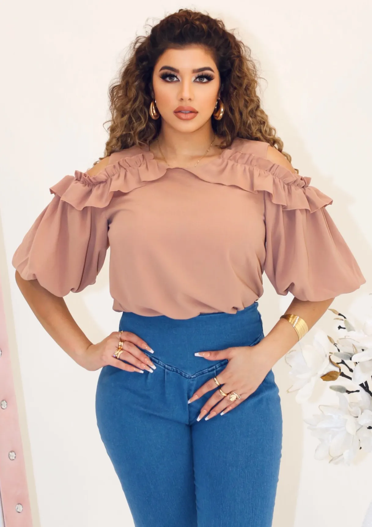 Alice Cold-Shoulder Ruffle Sleeve Top