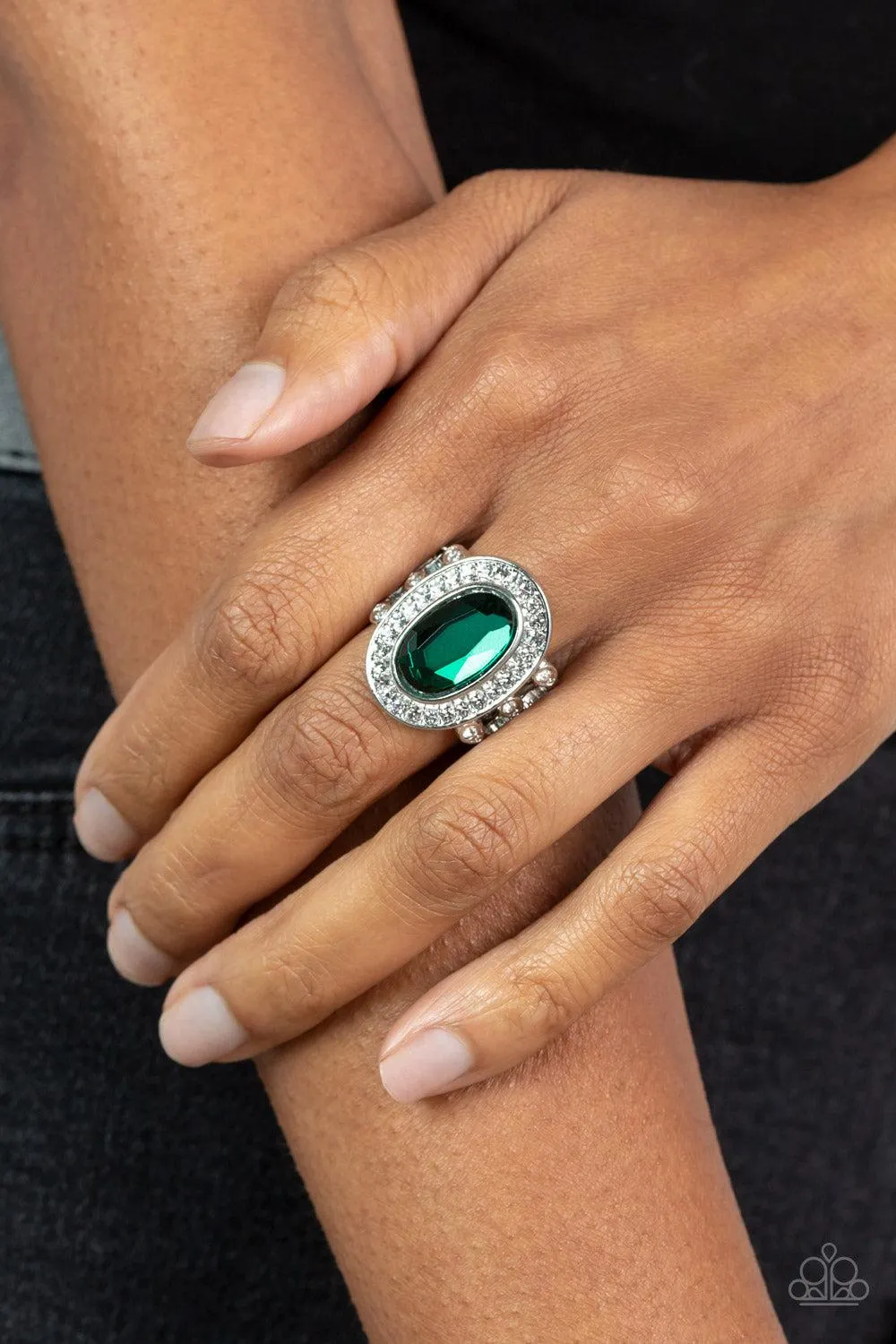 Always OVAL-achieving Green Rhinestone Ring - Paparazzi Accessories