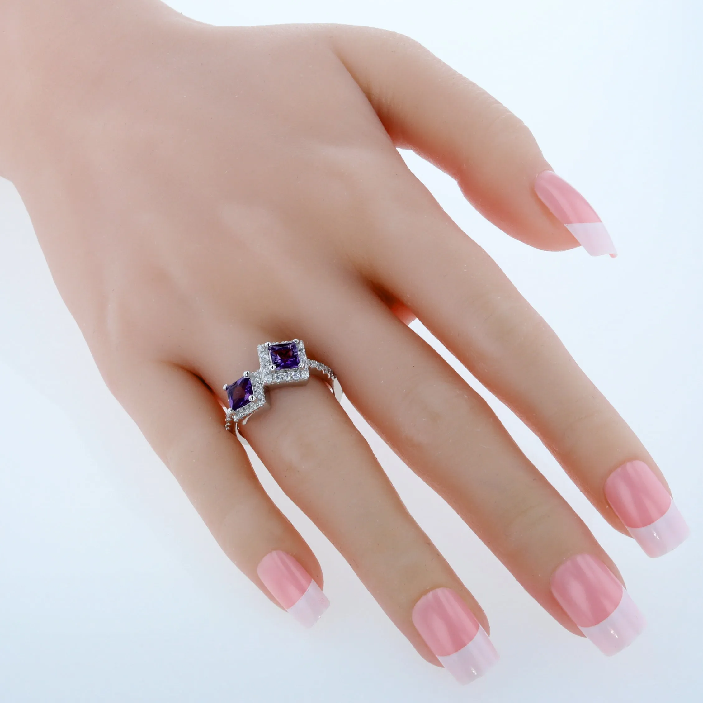 Amethyst Princess Cut Sterling Silver Ring Size 6