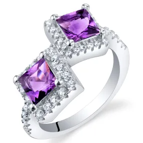 Amethyst Princess Cut Sterling Silver Ring Size 6