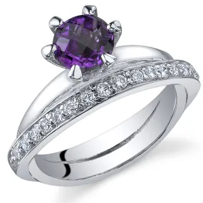 Amethyst Round Cut Sterling Silver Ring Size 8