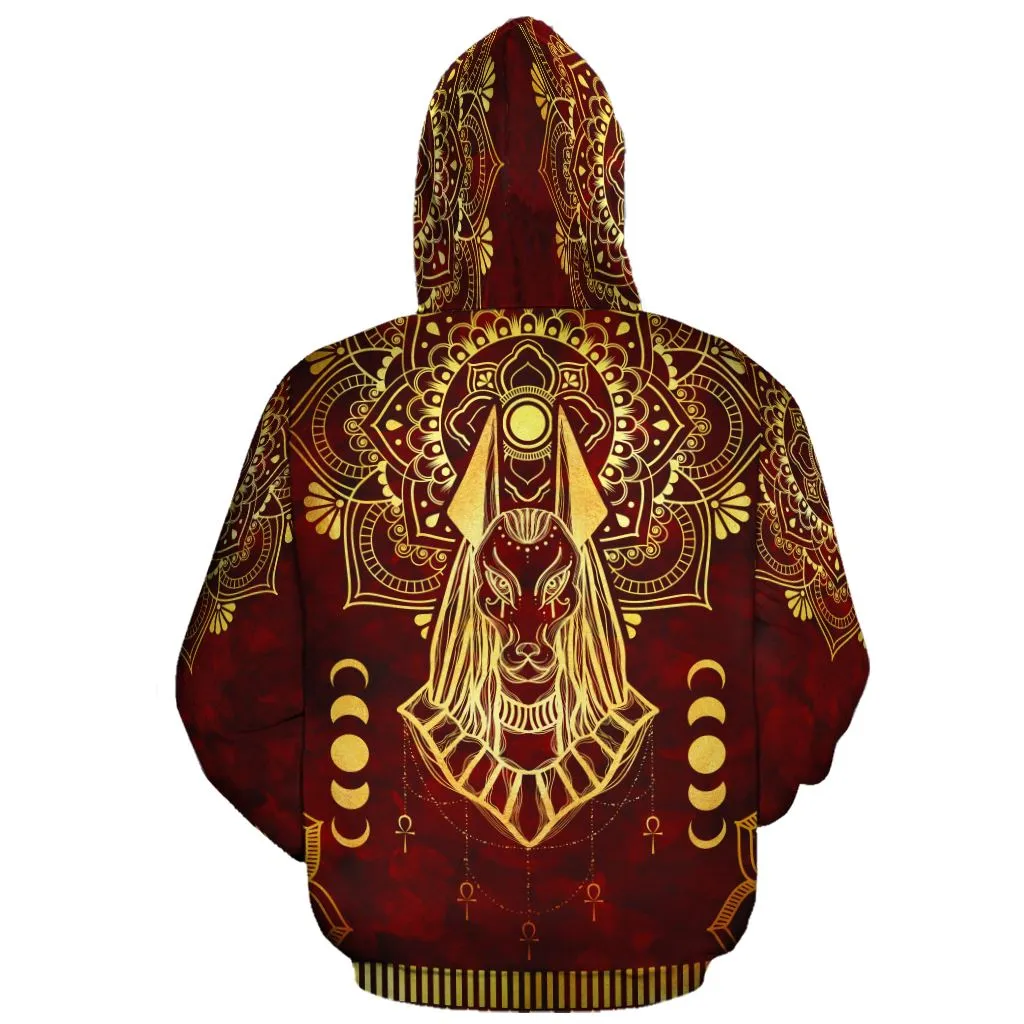 Anubis Pattern In Red All-over Hoodie