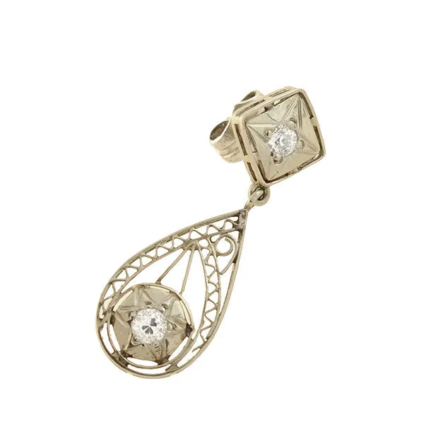 Art Deco 14kt Diamond   Starburst Filigree Teardrop Earrings