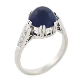 Art Deco Platinum Sapphire Cabochon   Diamond Ring 2.25ctw center