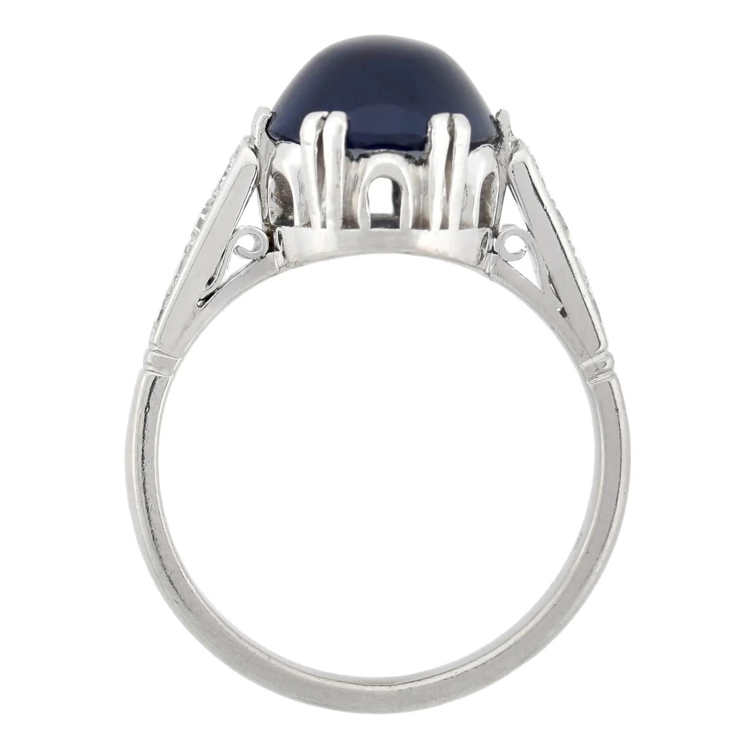 Art Deco Platinum Sapphire Cabochon   Diamond Ring 2.25ctw center