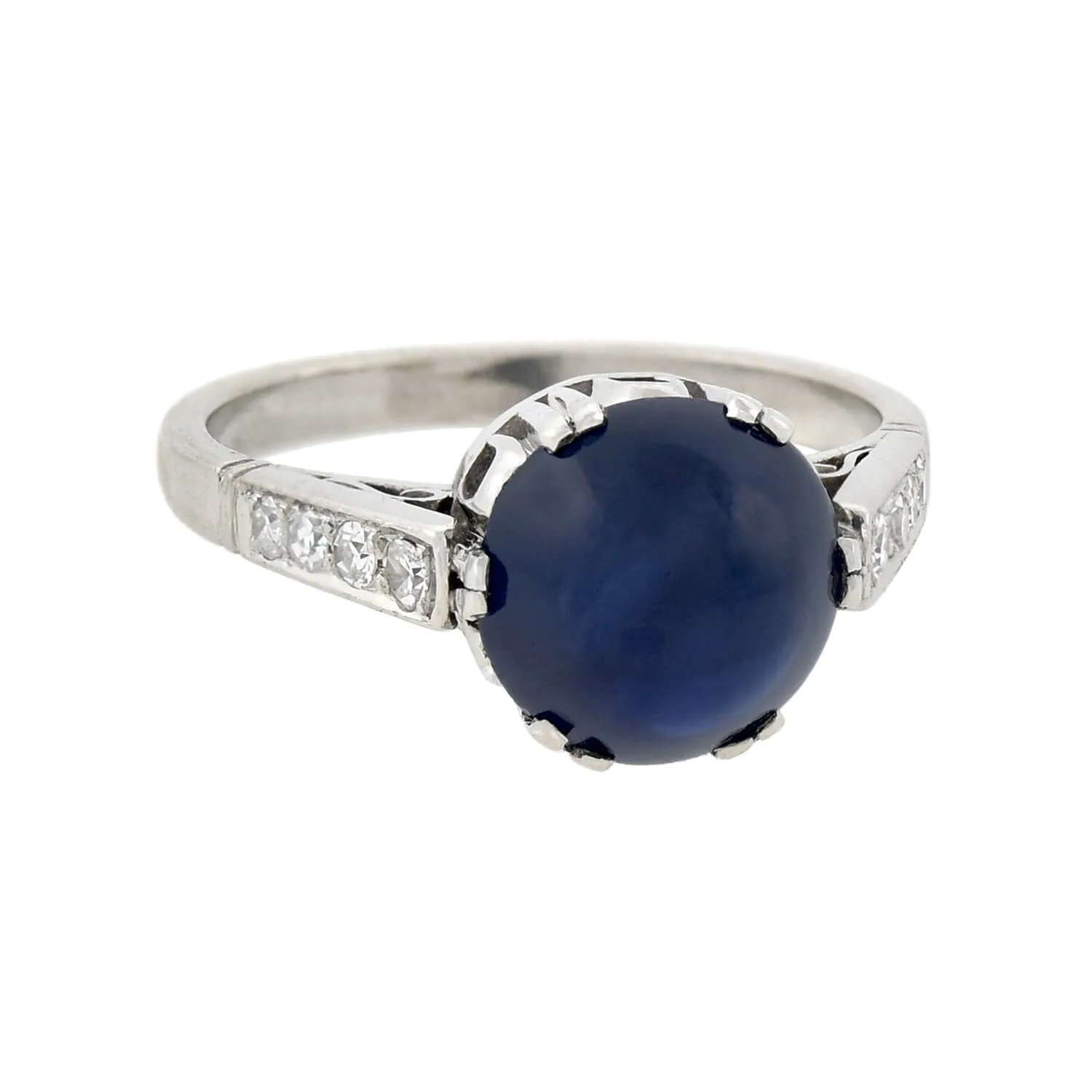 Art Deco Platinum Sapphire Cabochon   Diamond Ring 2.25ctw center