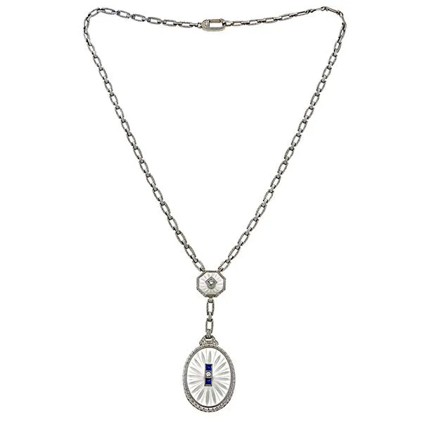 Art Deco Rock Crystal, Diamond & Sapphire Necklace