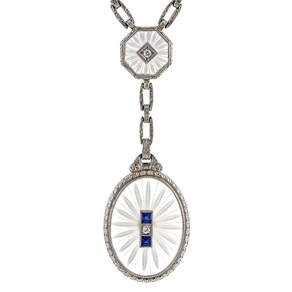 Art Deco Rock Crystal, Diamond & Sapphire Necklace