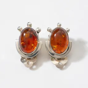 Baltic Amber Oval USA Native American Made 925 Sterling Silver Earrings with Stud Backing