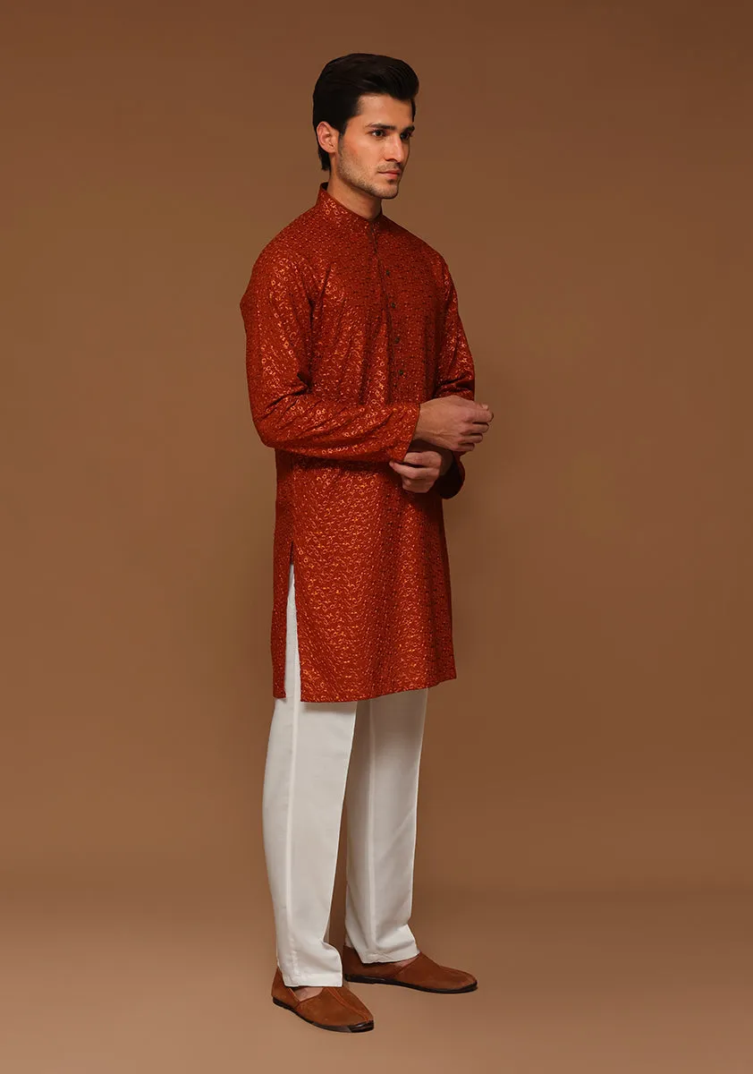 Basic Cotton Umber Slim Fit Kurta