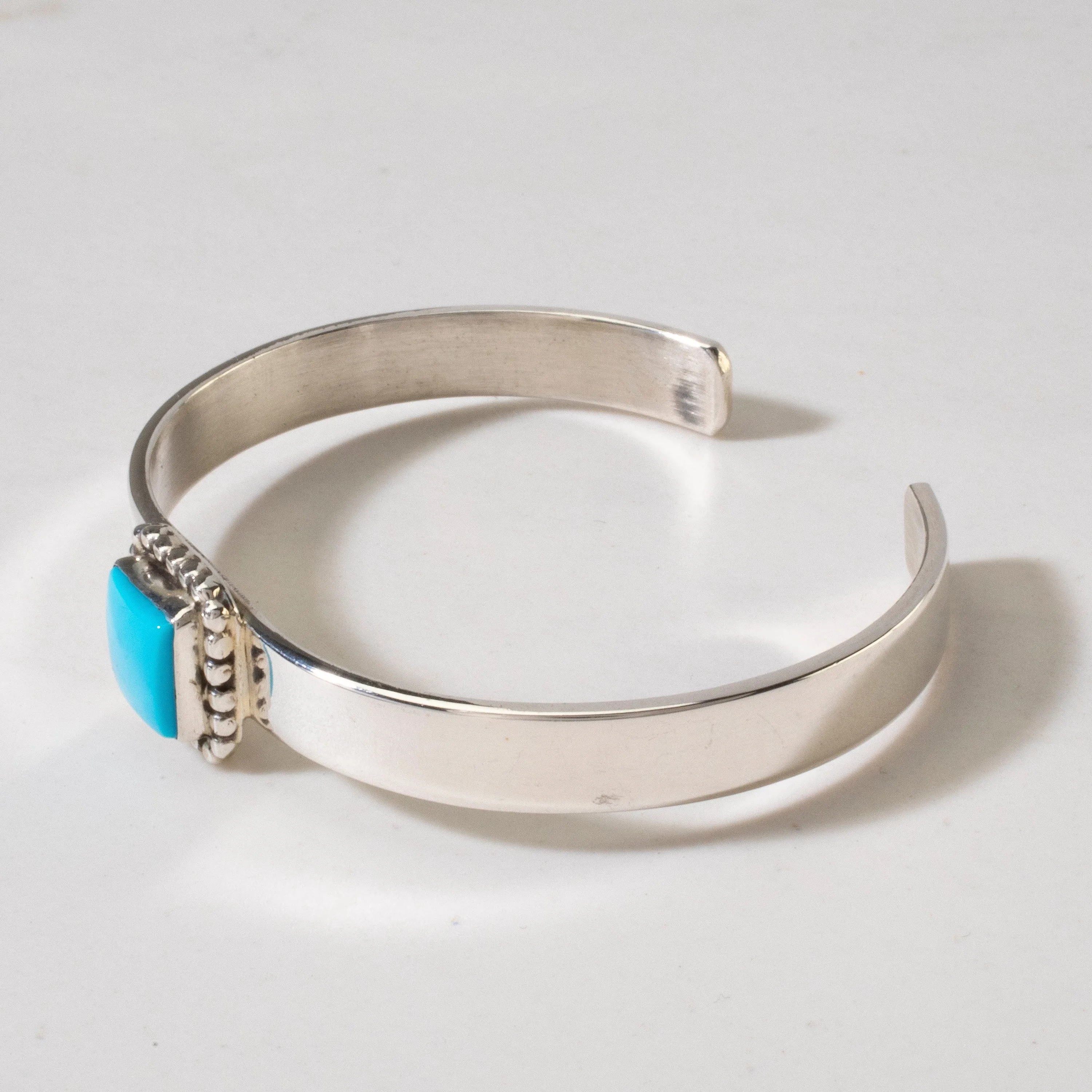 Bea Tom Navajo Sleeping Beauty Turquoise Square USA Native American Made 925 Sterling Silver Cuff