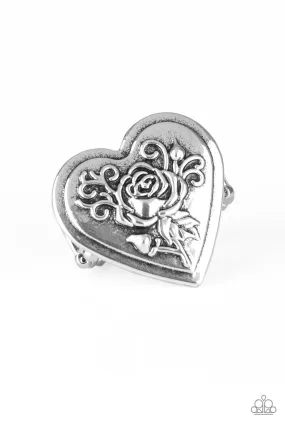 Beloved Bloom Silver Heart Ring - Paparazzi Accessories