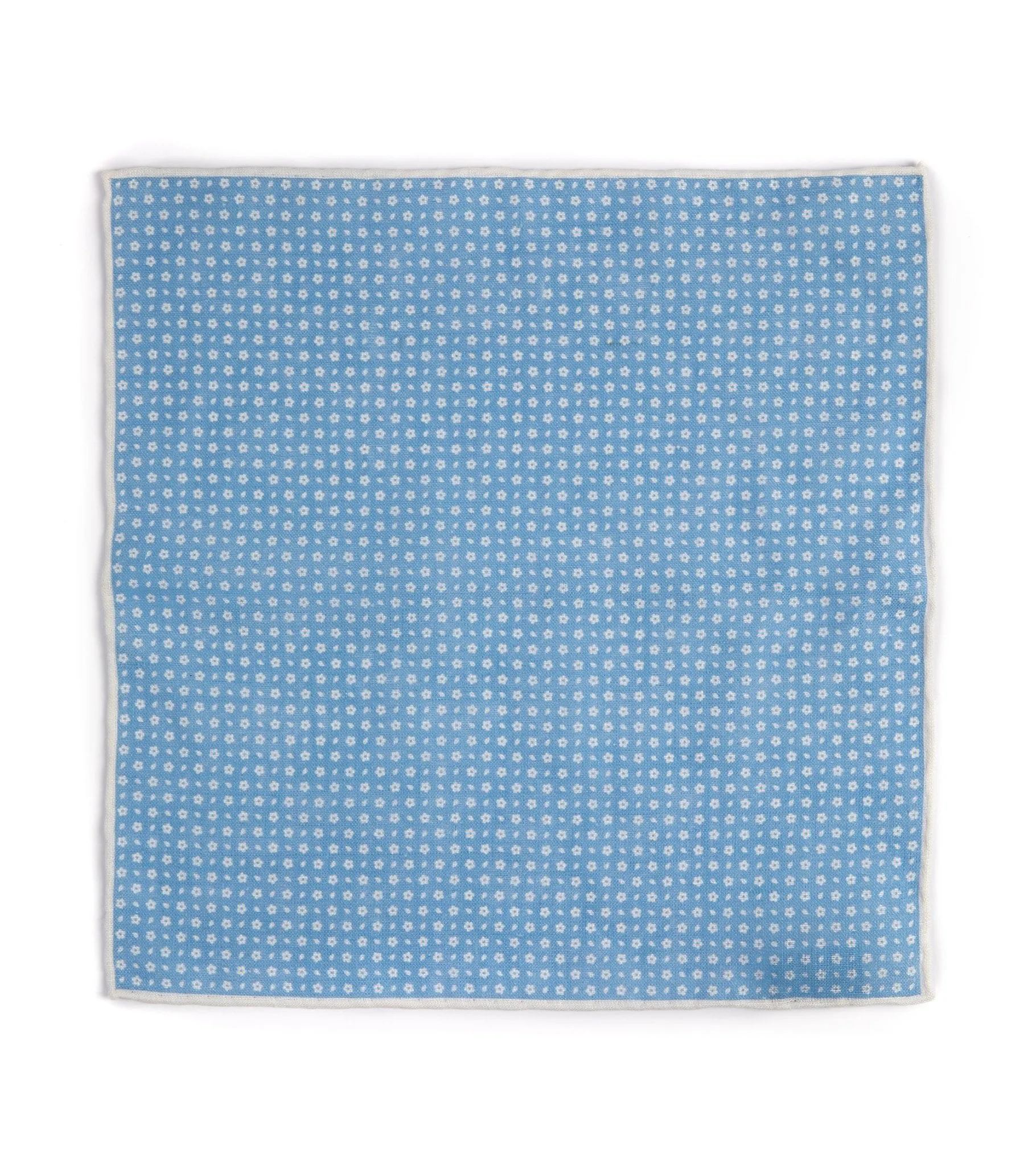 Bigi Handprinted Linen Floral Pocket Square: Pale Blue