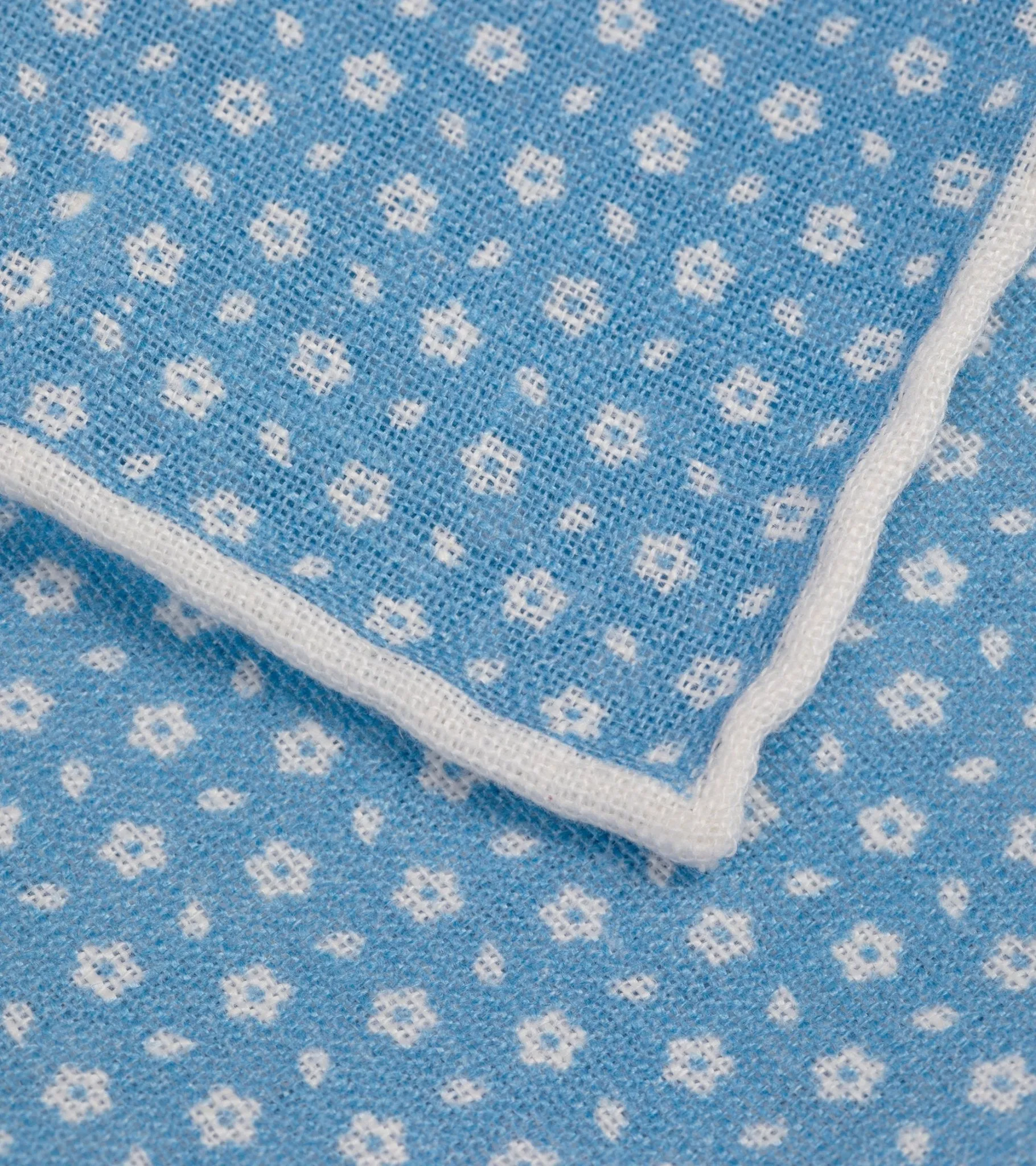 Bigi Handprinted Linen Floral Pocket Square: Pale Blue