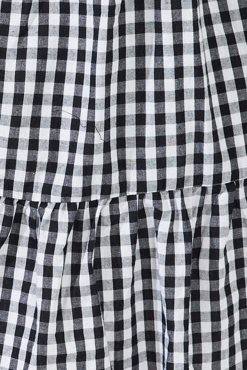 Black Check Smock Dress Short Sleeve Tiered