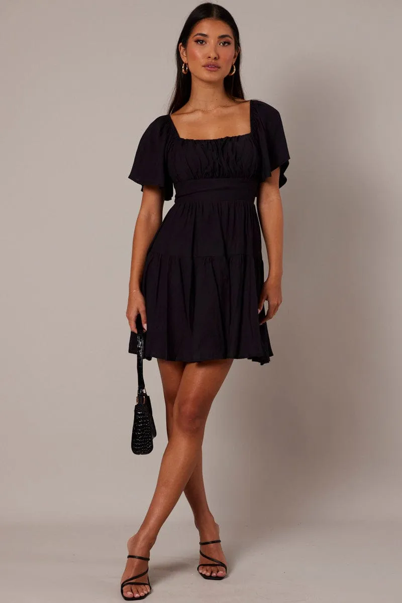 Black Fit And Flare Dress Short Sleeve