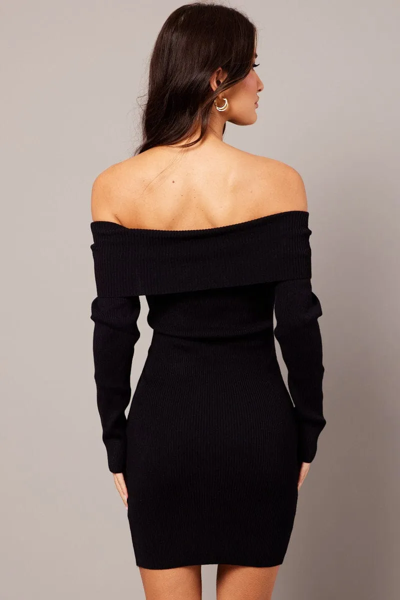 Black Knit Dress Long Sleeve Mini