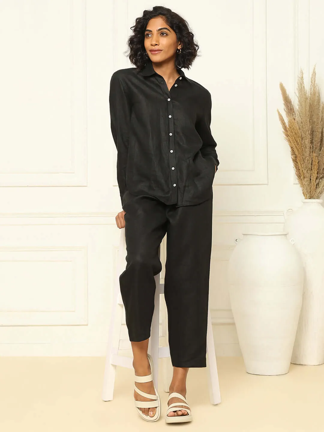 Black Linen Shirt & Tapered Pants