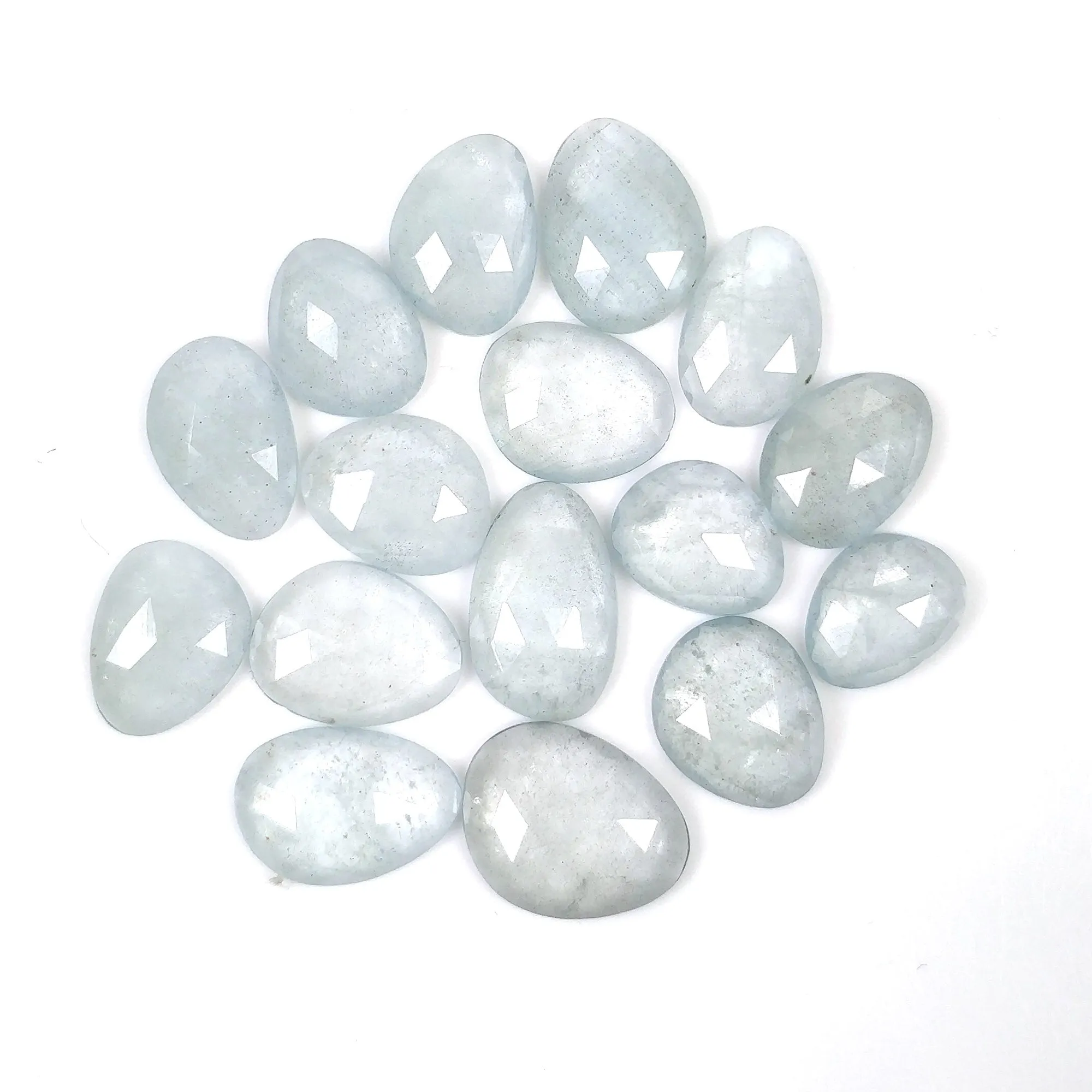 BLUE AQUAMARINE Gemstone Rose Cut : 45.85cts Natural Untreated Unheated Milky Aqua Uneven Shape 11*8mm - 15*12mm 16pcs