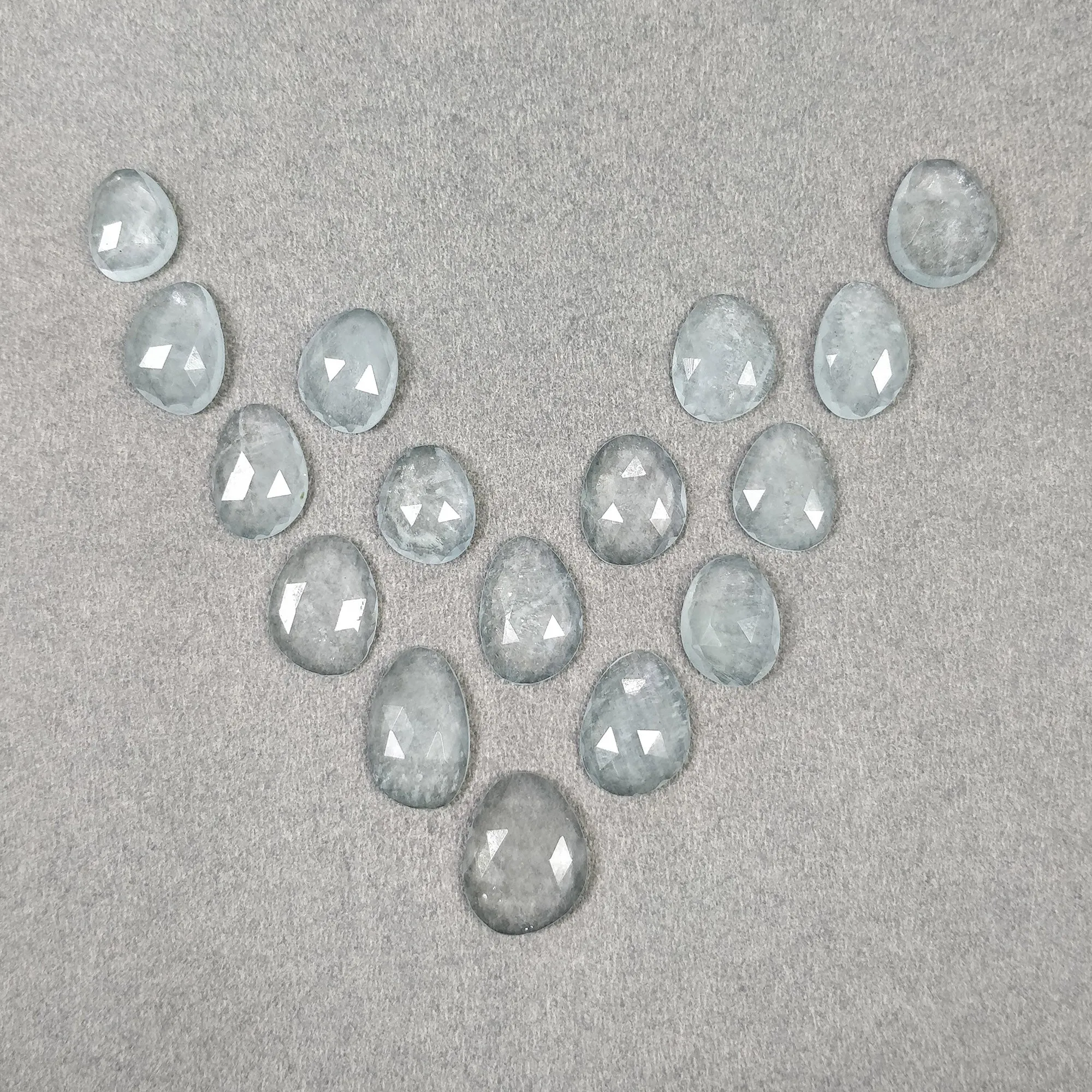 BLUE AQUAMARINE Gemstone Rose Cut : 45.85cts Natural Untreated Unheated Milky Aqua Uneven Shape 11*8mm - 15*12mm 16pcs