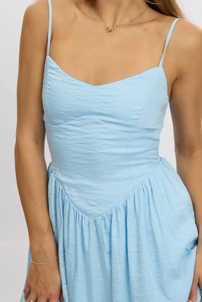 Blue Fit And Flare Dress Drop Waist Mini