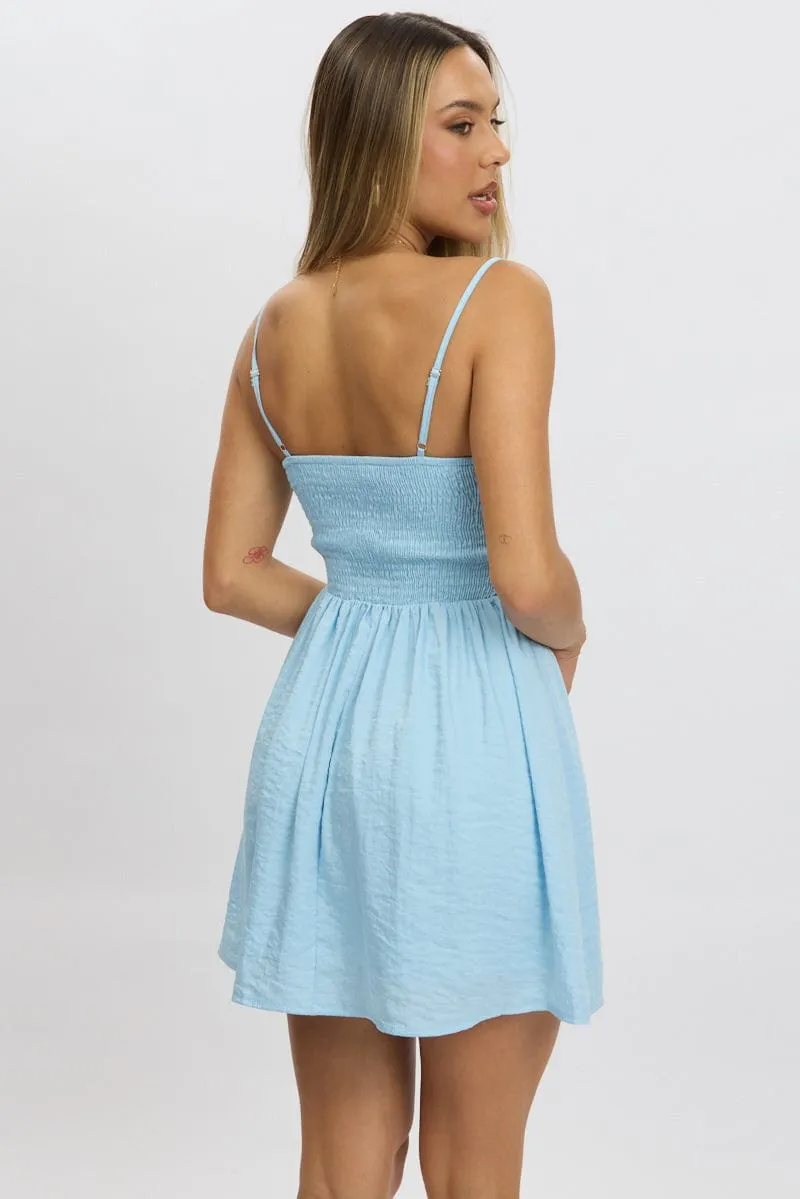 Blue Fit And Flare Dress Drop Waist Mini