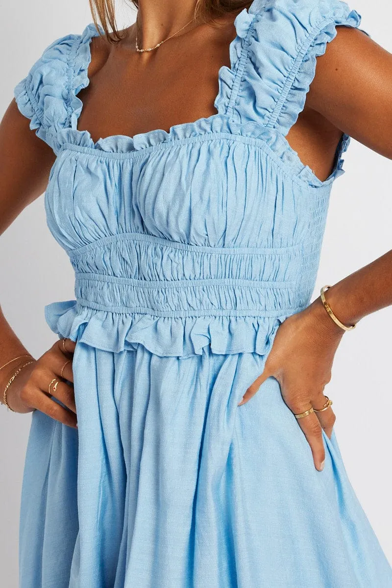 Blue Fit And Flare Dress Sleeveless