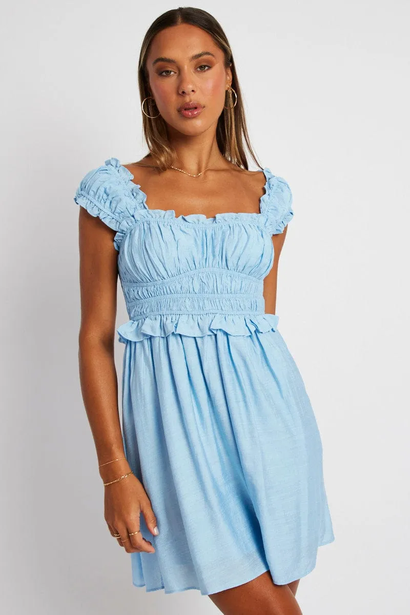 Blue Fit And Flare Dress Sleeveless