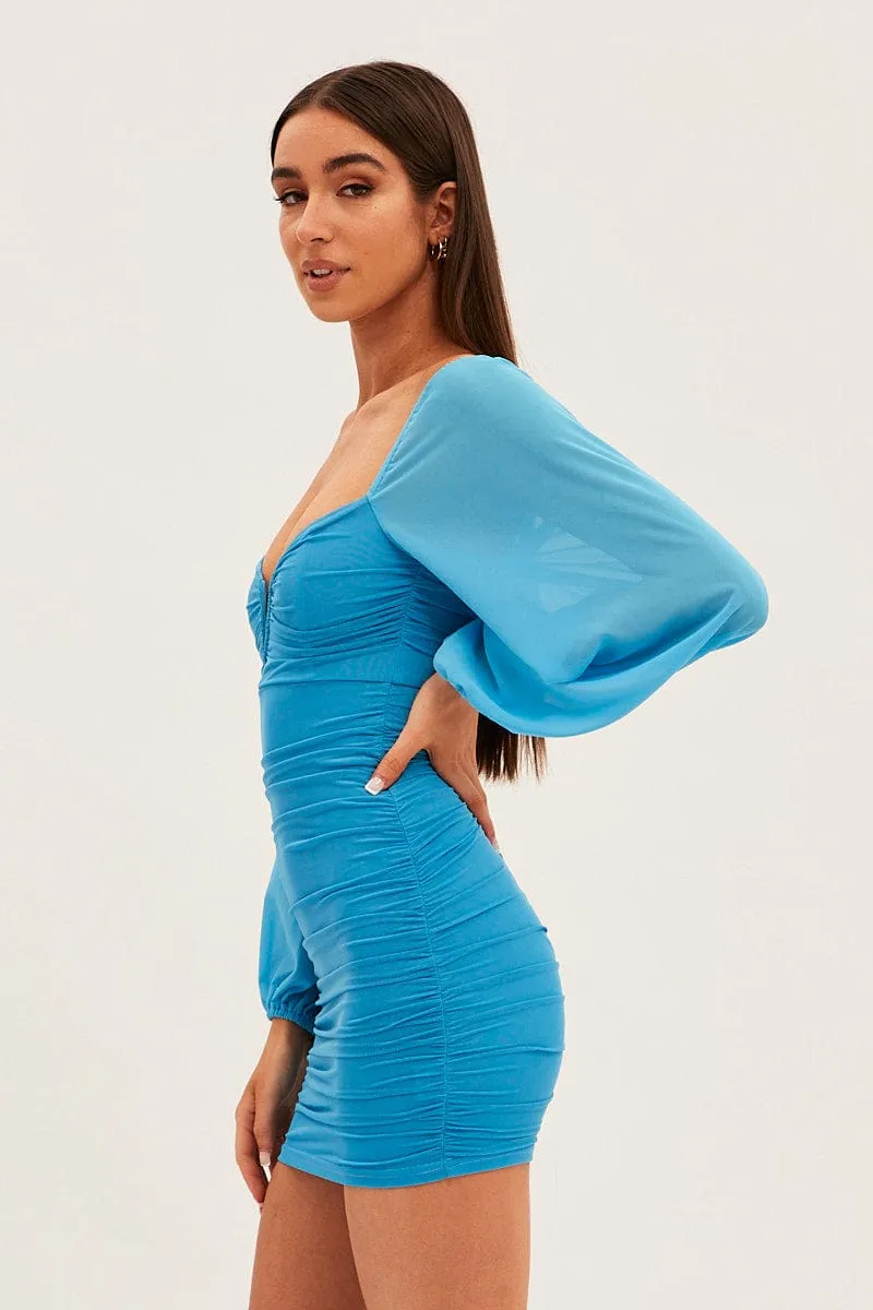 Blue Long Sleeve Bodycon Mini Dress