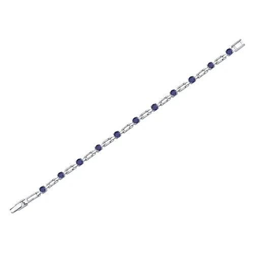 Blue Sapphire Bracelet Sterling Silver Round Shape 3 Carats